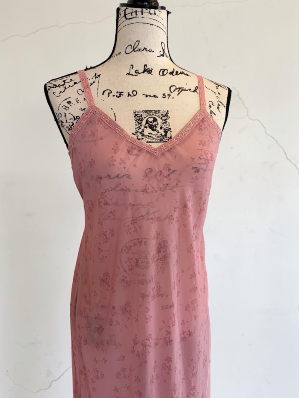 Vintage La SENZA Rose Pink Sheer Slip Maxi Dress